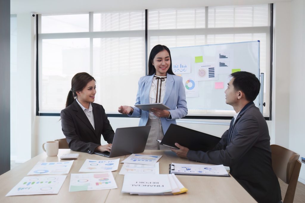 Business people advisor. Business team of financial analyze about company's graph profit. finance