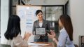businesswoman mentor boss leader report share idea startup project presentation corporate training