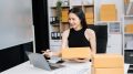 Small business entrepreneur SME freelance woman working at home office, BOX,tablet